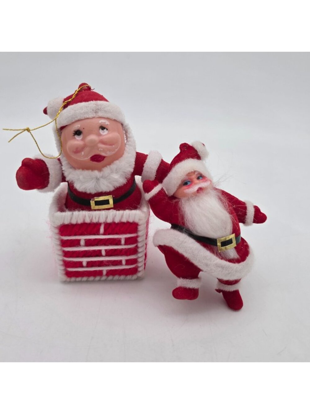 VTG Flocked Santa Christmas Ornaments Red Felt Chimney Climber  Dancing Santa